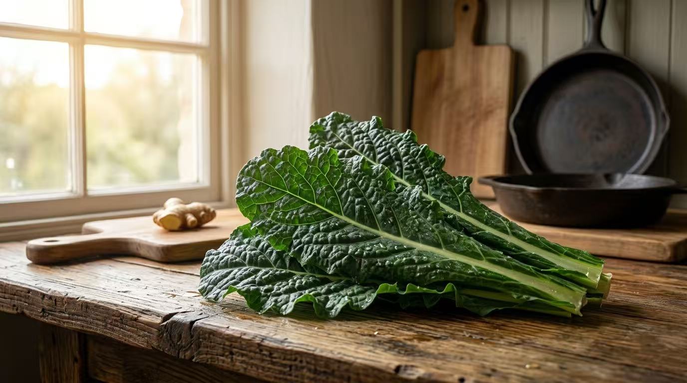 Fresh organic leafy greens highlighting TCM kale health benefits - Eattonic